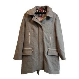 Vince Camuto Wool Blend Hooded Winter Coat Gray Women's XL Zippers Snaps Lined